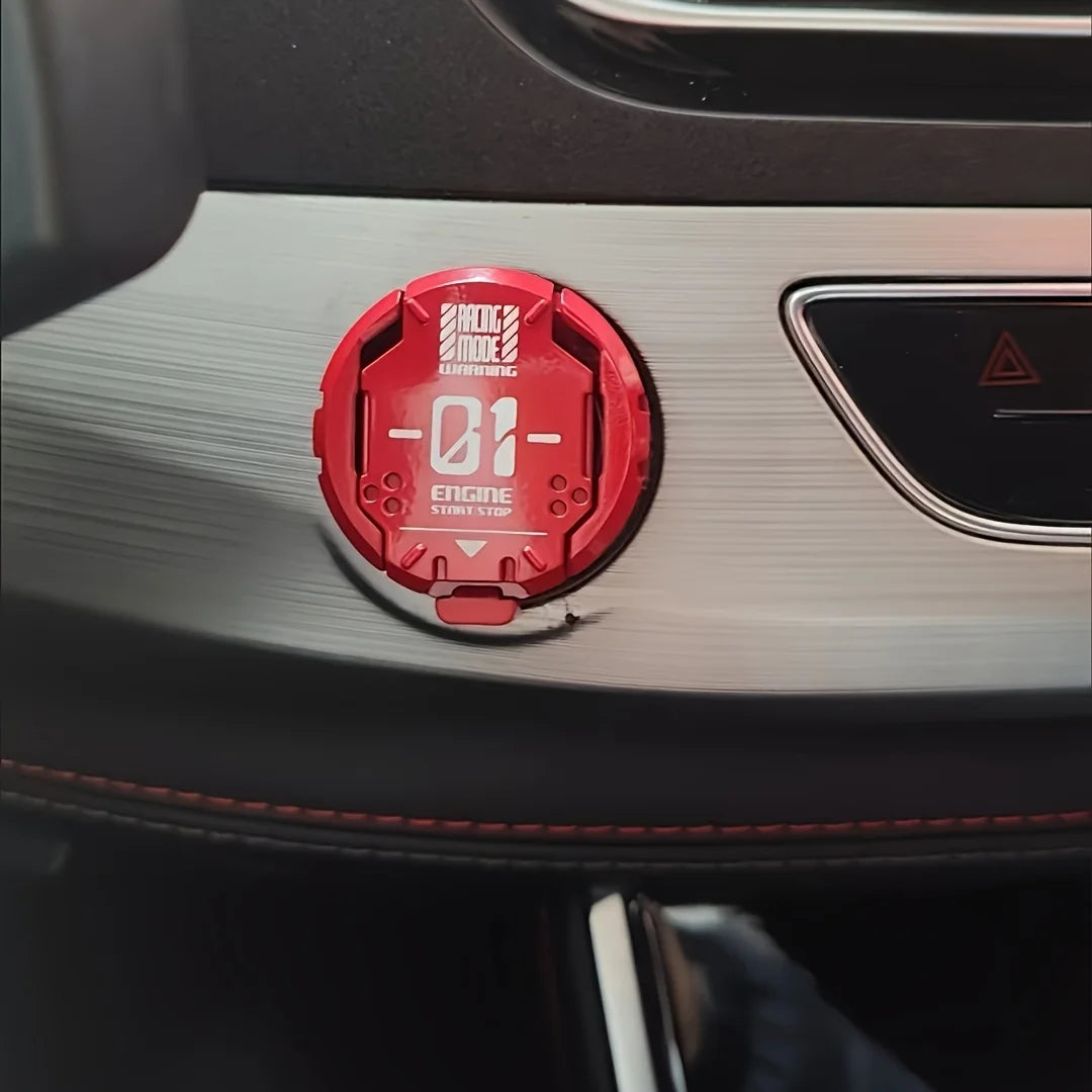 [Red Metal Mecha Cover]Red Metal Mecha Push Start Button Cover|Cool Car Engine Protector & Interior Decor Sticker Decal for Cars
