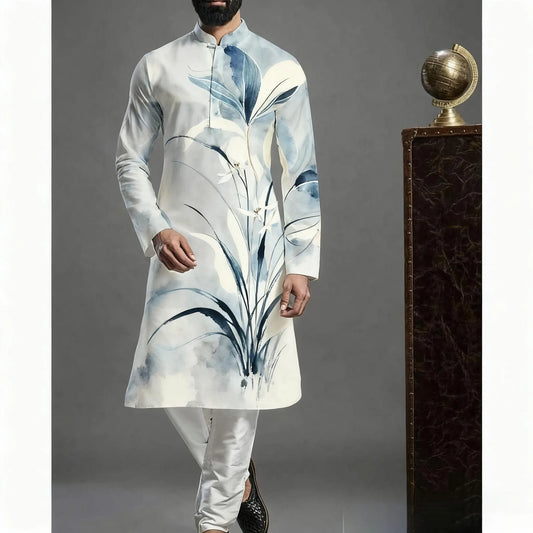 Muslim Kurtta Shirt Men Clothes Folk Kaftan Musulman Kurta Indian Islamic Clothing National Printed Long Sleeve Shirts