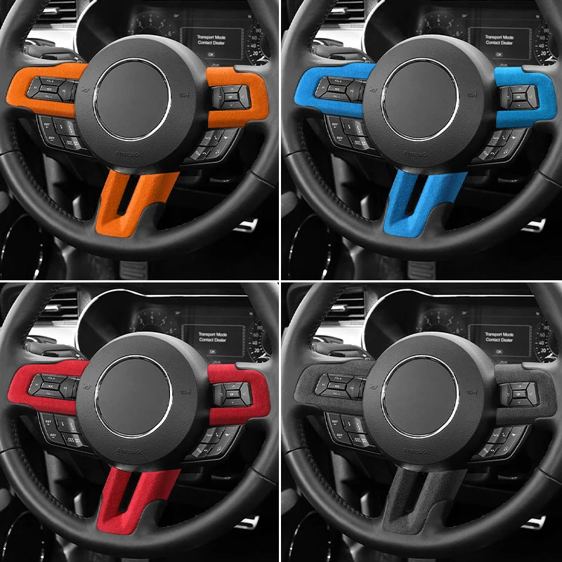 Made of Alcantara For Mustang Steering Wheel Panel Decorative Strips Trim Frame Sticker Car Premium Interior Tuning Accessories