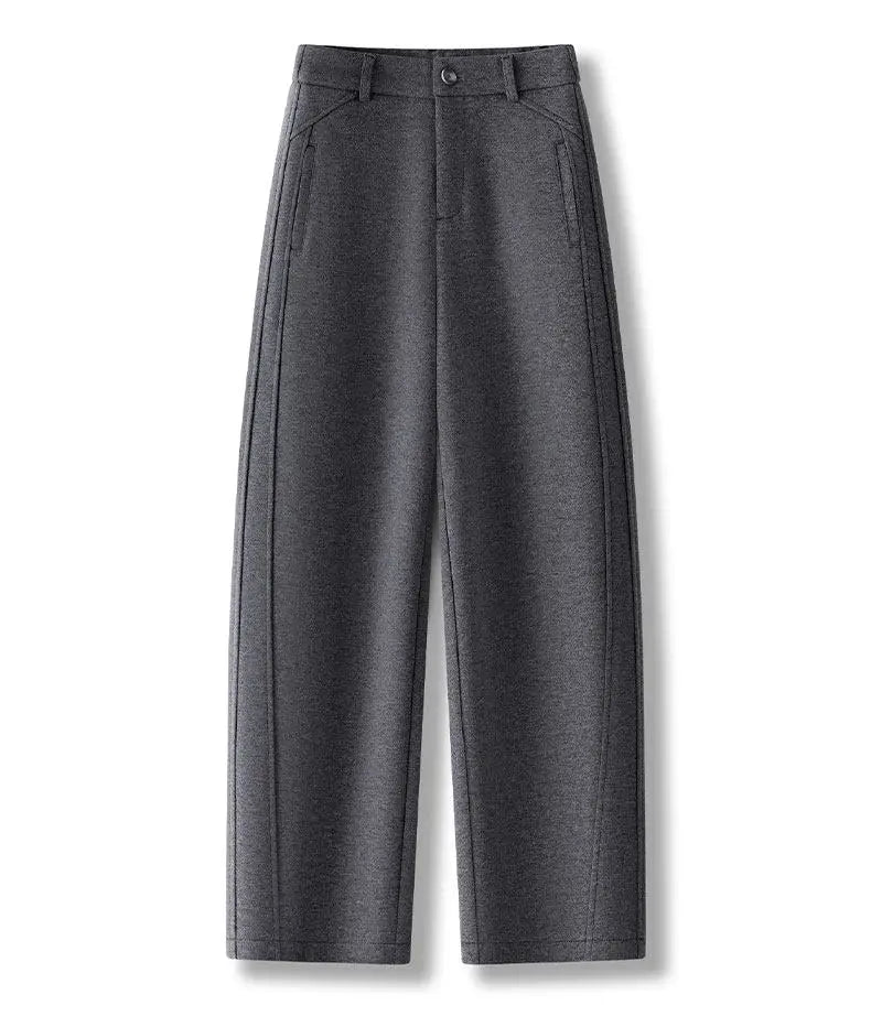 High Waist Grey Woolen Knife Pants Women's Casual Autumn Winter Straight Leg Trousers Commute Style Korean Fashion