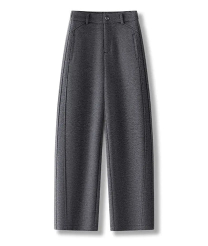 High Waist Grey Woolen Knife Pants Women's Casual Autumn Winter Straight Leg Trousers Commute Style Korean Fashion