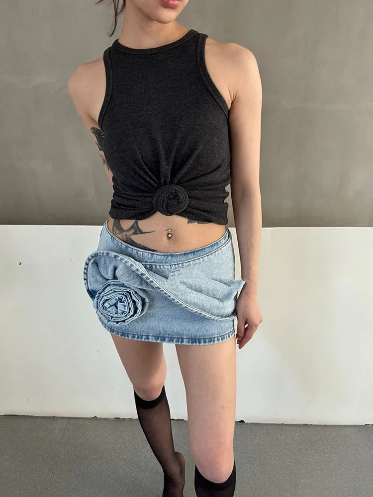 Dark grey simple pleated slim fit women's top,Y2K knot-twist sleeveless vest 2026 summer new model Woman clothes