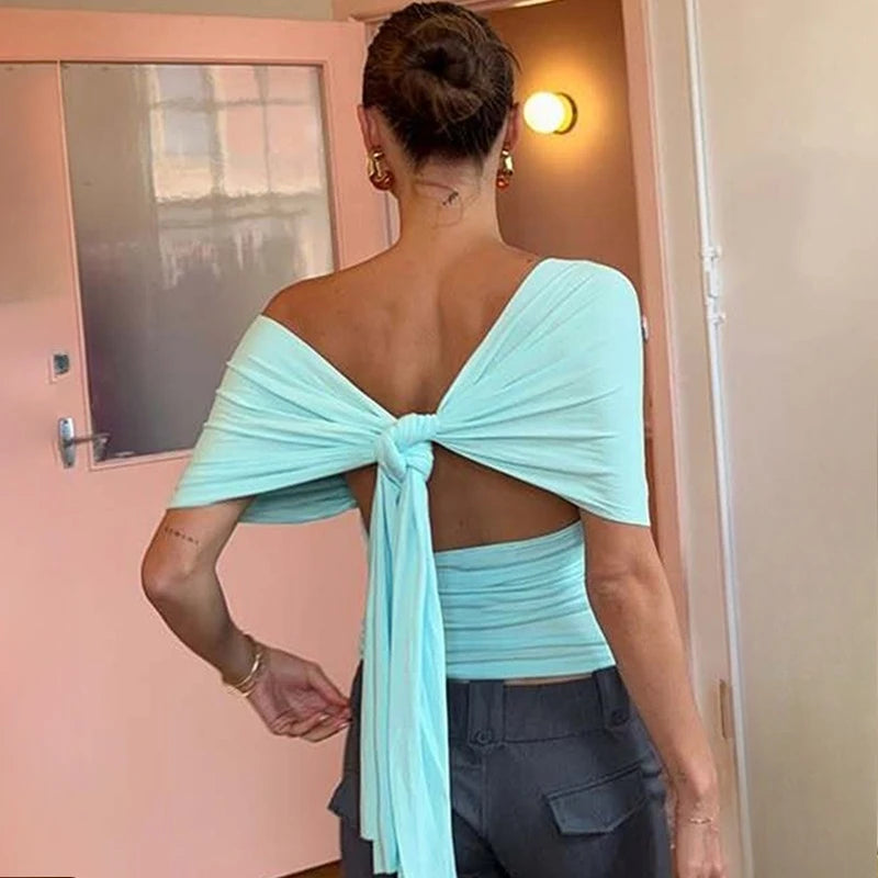 TARUXY Halter Neck Backless Sexy Vest Women's Summer Slim Strappy Fashion Elasticity V-Neck Vest Solid Vacation Party Female Top