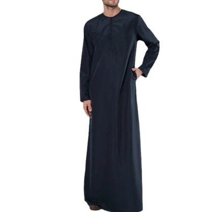 Men's 2026 Muslim Zipper Loose Arab Robe Shirt Dubai and Malaysian Style Long Sleeve Islamic Casual Wear