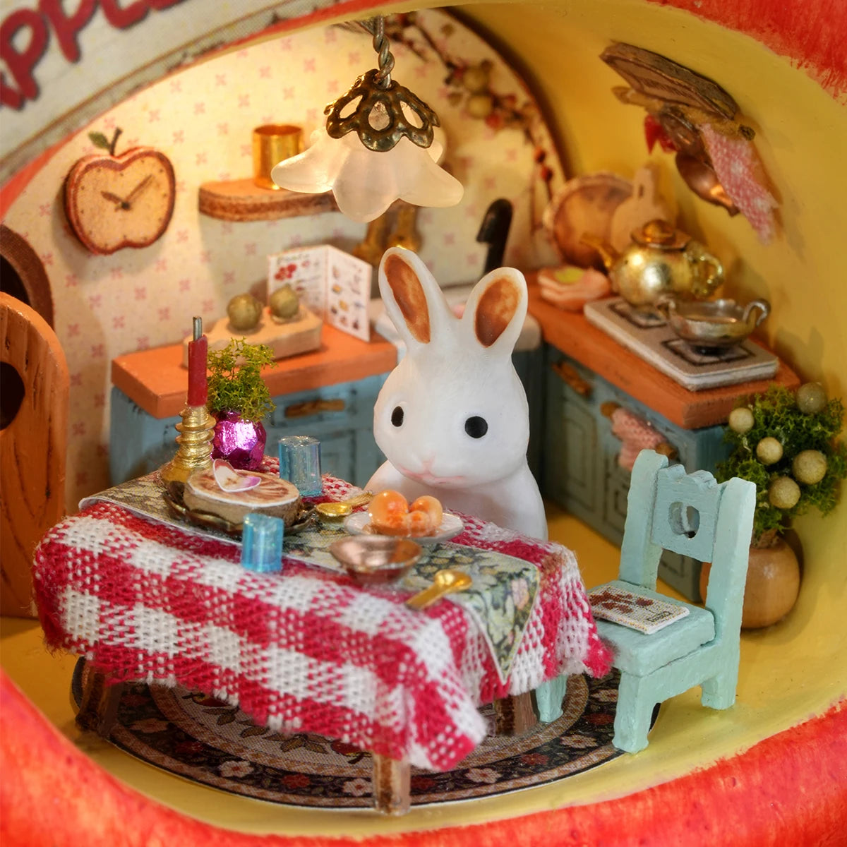 Micro fruit apple house doll house set 3D puzzle model DIY handmade toy set, room bedroom decoration girl birthday gift