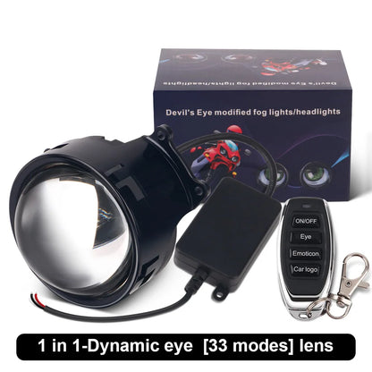 3-inch LED Car Dynamic Devil Eye 3D Lens 33 Mode Dynamic Pupils Remote Headlight Large Light Car Light Modification Eagle Eye
