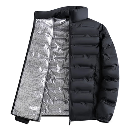 Graphene Self-heating Parka Jacket Men Solid Windproof Pleated Down Jackets Man Stand Collar Parkas Winter Padded Jackets Male
