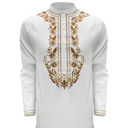 2026 New White Embroidered Men's 2-piece Suit Men's Outfit 2026 Muslim Long Dress Robe Abaya Ramadan Dubai Luxury Islam Elegant
