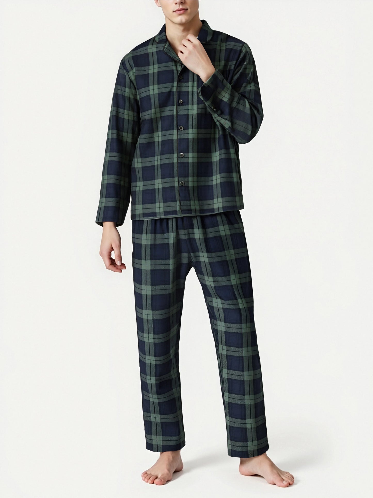 Mens Plaid Pajama Sets Sleep Pajamas for Men Pjs Set Soft Lounge Sleepwear Pj Bottoms with Pockets Pjs Shirts