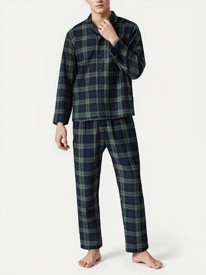 Mens Plaid Pajama Sets Sleep Pajamas for Men Pjs Set Soft Lounge Sleepwear Pj Bottoms with Pockets Pjs Shirts