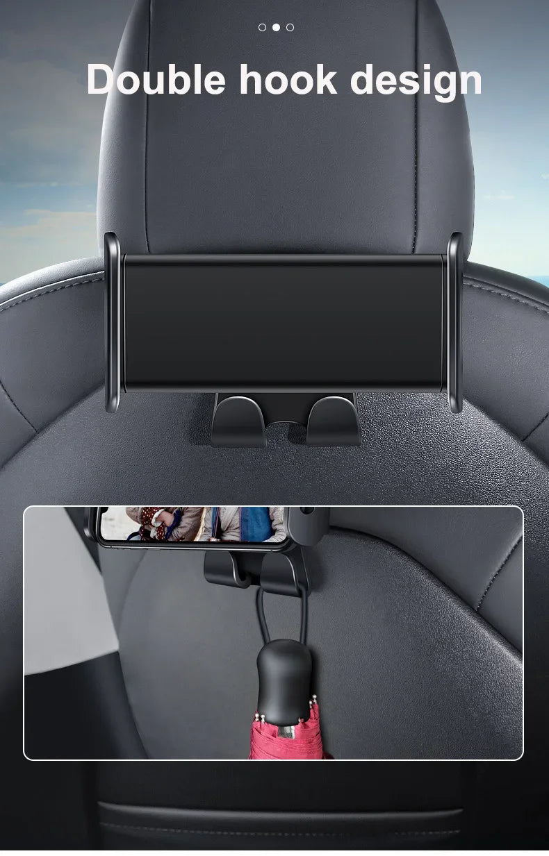 For Tesla Model 3/Y Back Seat Phone Holder with 2 hooks 360° Rotate Stand Auto Headrest Bracket Support For Tablet PC iPad Mini
