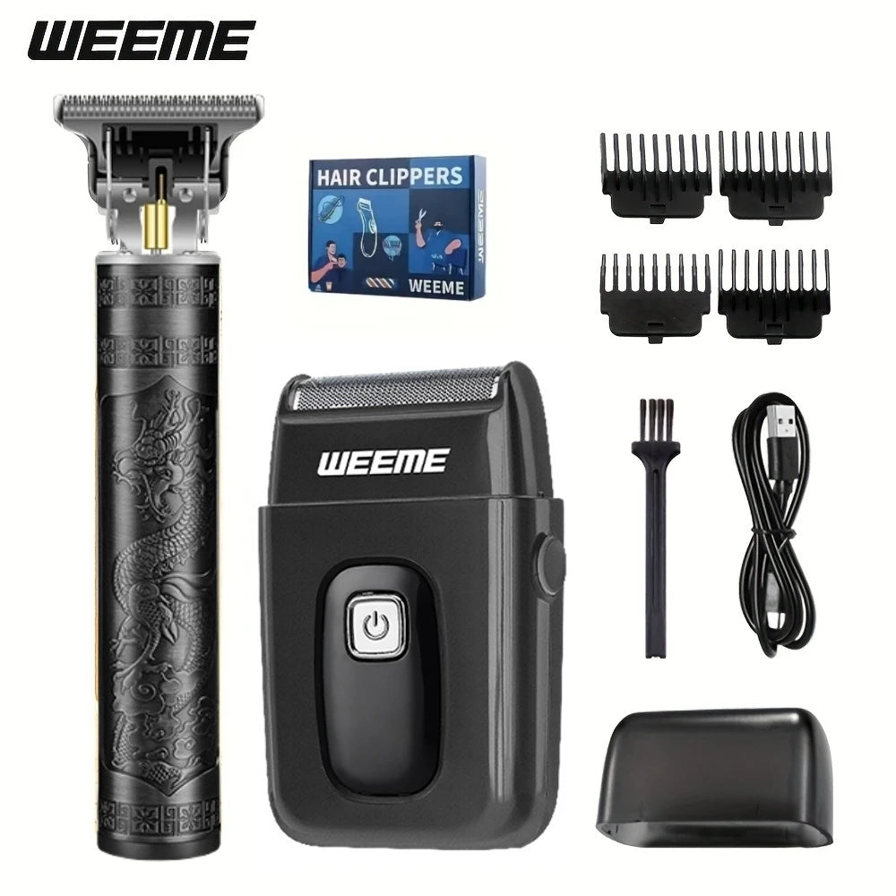 USB Rechargeable Men's Hair, 3-piece oil head and electric Trimmer, suitable for home use shaved hair salon boyfriend gifts