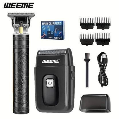 USB Rechargeable Men's Hair, 3-piece oil head and electric Trimmer, suitable for home use shaved hair salon boyfriend gifts