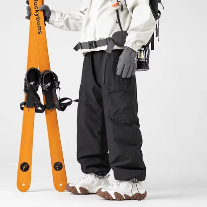 Thickened Warm Duck down Casual Pants Men's Winter Climbing Long Trousers Fashionable Loose Fit Straight Leg Multi Pocket