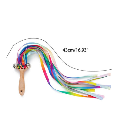 Baby Wooden Rattle Printed Ribbon Teether Baby Rattles for Play Gym Wooden Montessori Toys Educational Toys Baby Stuff
