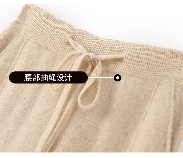 100% mink wool knitted high-waisted pencil pants women's casual autumn and winter new warm solid color thick cashmere pants