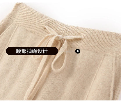 100% mink wool knitted high-waisted pencil pants women's casual autumn and winter new warm solid color thick cashmere pants