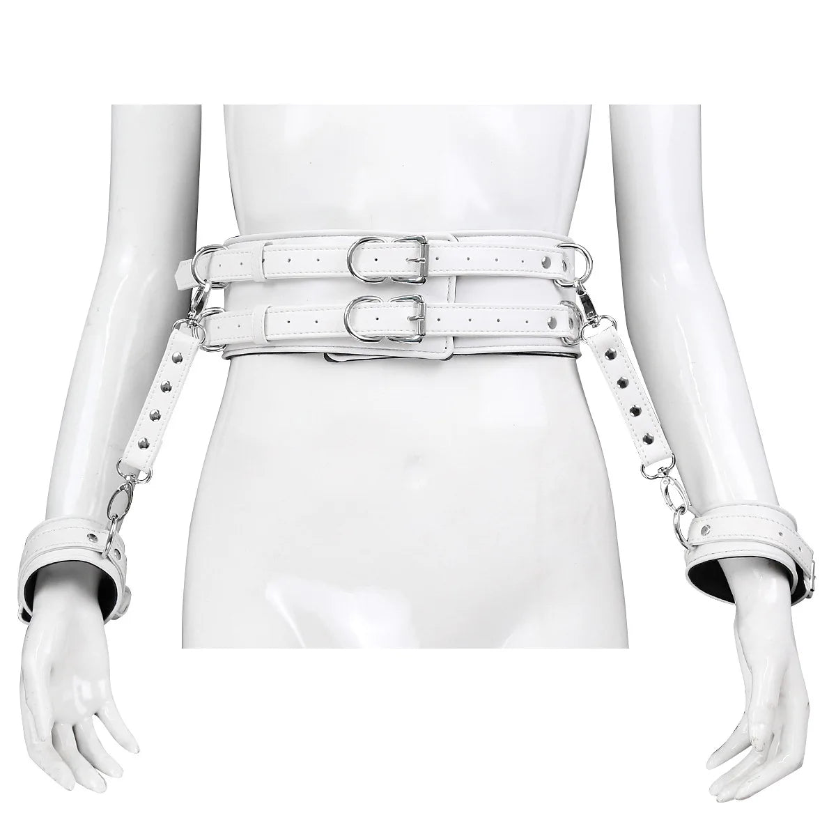 BDSM PU Leather Waist To Wrist Restraint Harness Set Adjustable Bondage Belt with Cuffs Slave Role Play Adult Sex Toy for Women