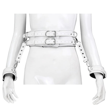 BDSM PU Leather Waist To Wrist Restraint Harness Set Adjustable Bondage Belt with Cuffs Slave Role Play Adult Sex Toy for Women