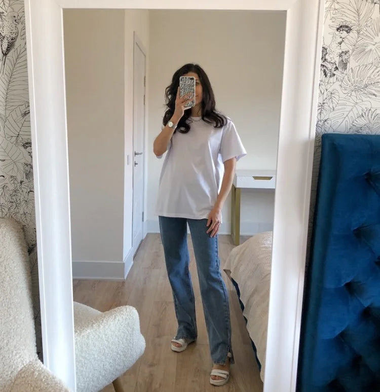 Simple White Oversize T-shirts For Women Cotton Summer Green T Shirts Women Short Sleeve Loose Blue T Shirt Women Yellow Top Tee