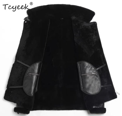 Tcyeek Natural Sheepskin Fur Coat Genuine Leather Jacket Men Winter Clothes Warm Motocycle Jackets Mens Coats Куртка Мужская