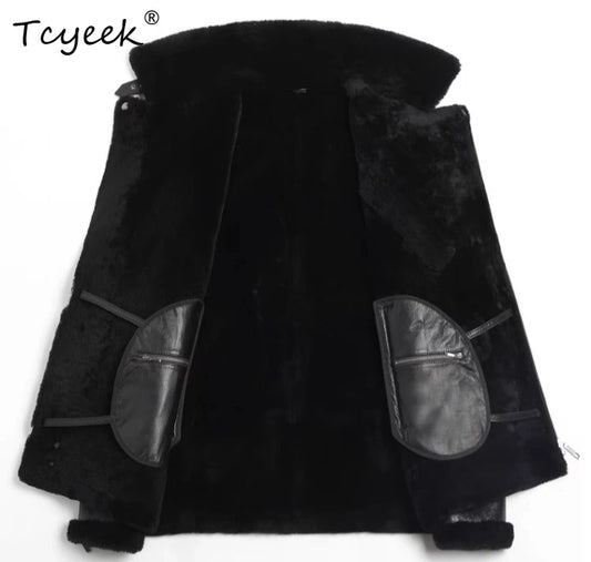 Tcyeek Natural Sheepskin Fur Coat Genuine Leather Jacket Men Winter Clothes Warm Motocycle Jackets Mens Coats Куртка Мужская