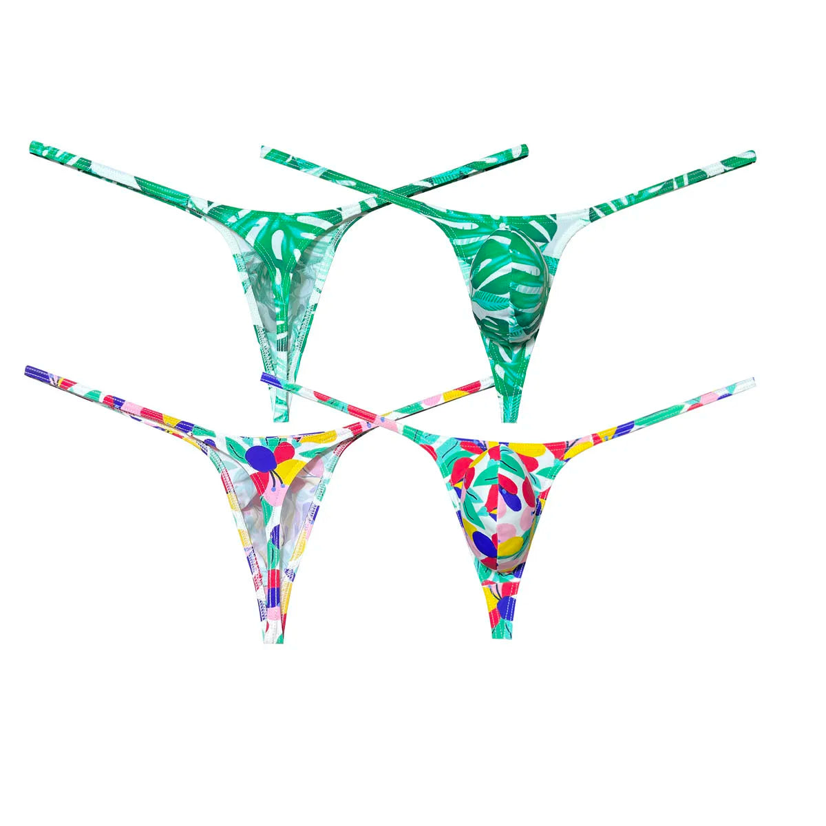 Mens G-String Underwear Thong Multicolor Print Men Low Rise Bikini Briefs Pouch Breathable Thong for Men Quick-dry Mini Panties