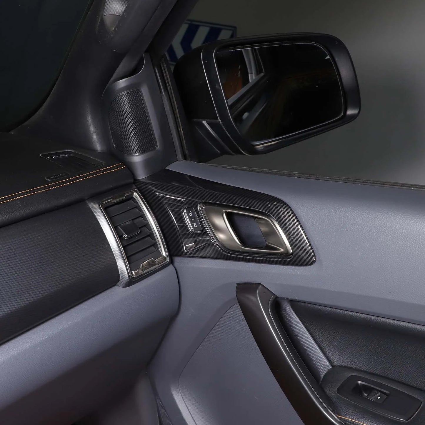 ABS Carbon Fiber For Ford Ranger Wildtrak 2015-2021 Car Center Control Shift Panel Steering Wheel Glass Lift Frame Sticker