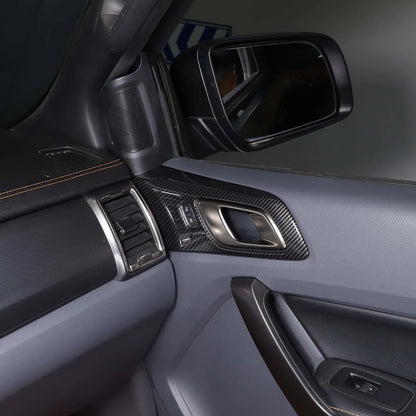 ABS Carbon Fiber For Ford Ranger Wildtrak 2015-2021 Car Center Control Shift Panel Steering Wheel Glass Lift Frame Sticker