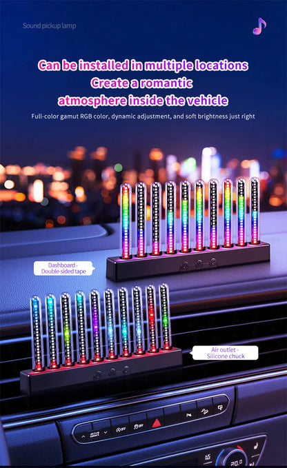 Sound Control Pickup Light Dynamic Gradient RGB Ambient Light Universal Car Air Vent Dashboard Ornament LED Interior Decor Light