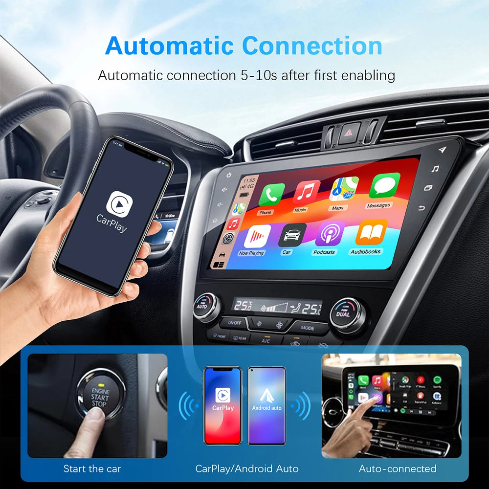 2 IN 1 CarPlay Smart Box Wired to Wireless Android Auto Adapter Car Play Dongle For Car Has CarPlay Android Auto Used by Cable