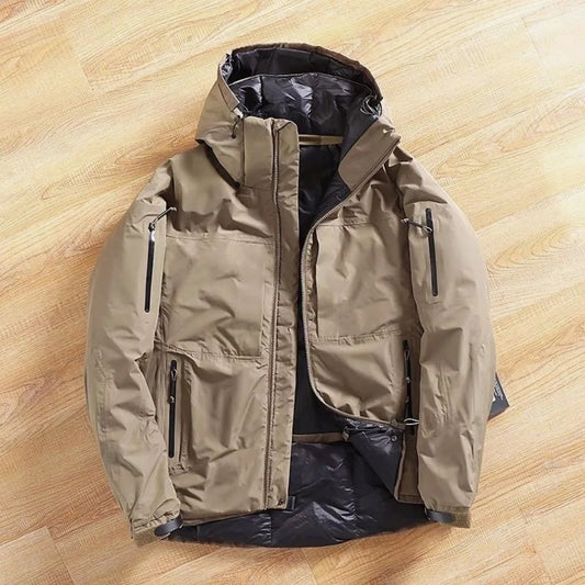 Warm Cotton Jacket for Men Outdoor Winter Fashionable Hooded Skiing Parka Youth Casual Standard Fit Zipper Closure  Color