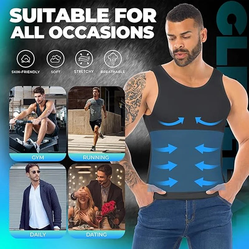 Men Compression Vest Double Layer Tummy Control Tank Top Cool Farbic Shapewear Slimming Breathable Underwear M-4XL Body Shaper