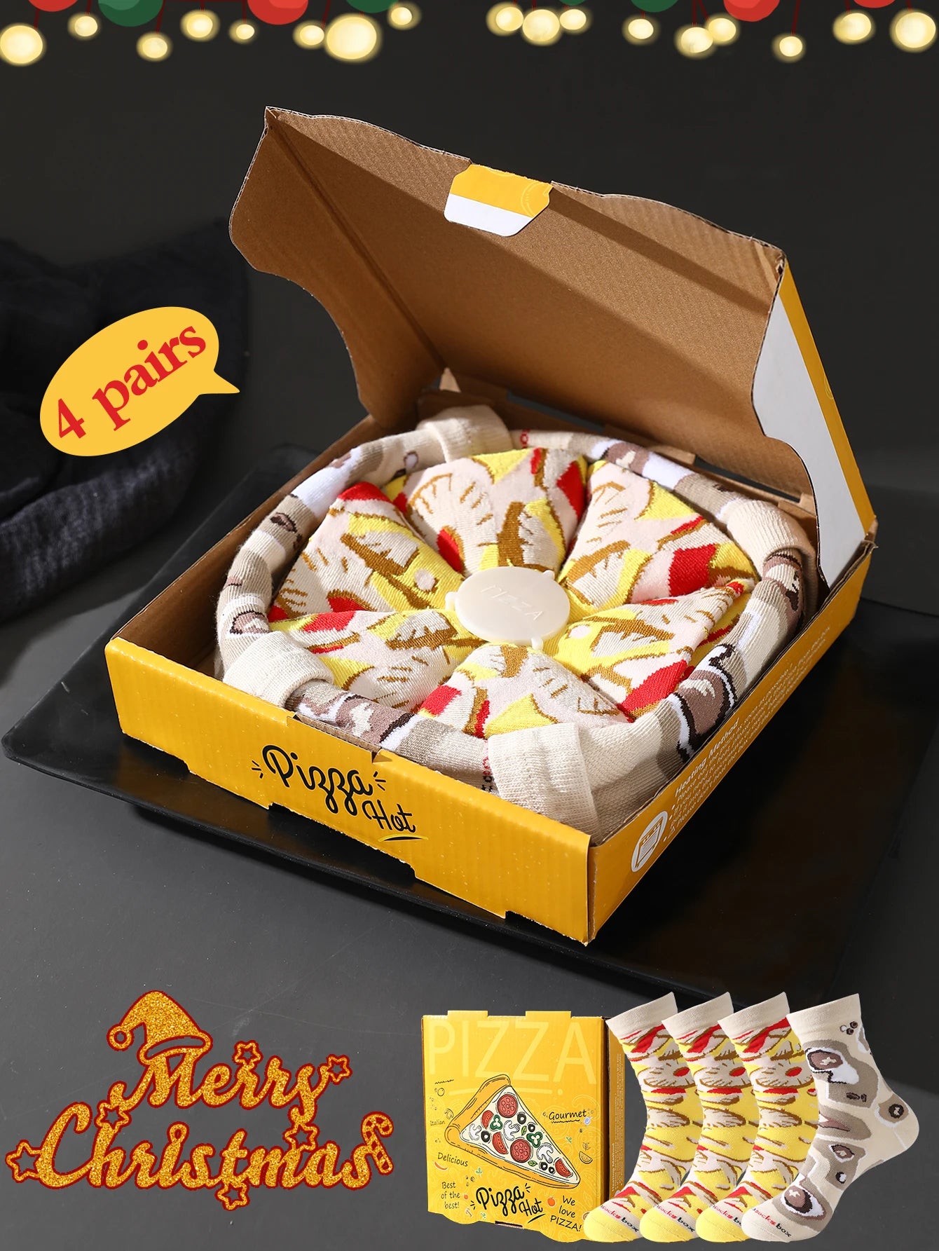 4 pair of medium-cut unisex socks pizza with a novel and quirky creative and interesting holiday gift