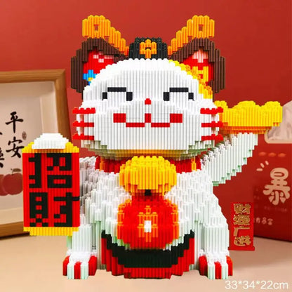 2024 New Lucky Cat Building Block Toy DIY Handmade Gift Lucky Cat Savings Can Puzzle Building Block Boy Birthday Blessing Gift