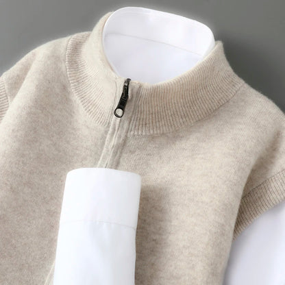 Autumn and winter 100% pure wool cardigan men's zipper stand collar double-sided sweater sleeveless knitted cashmere vest