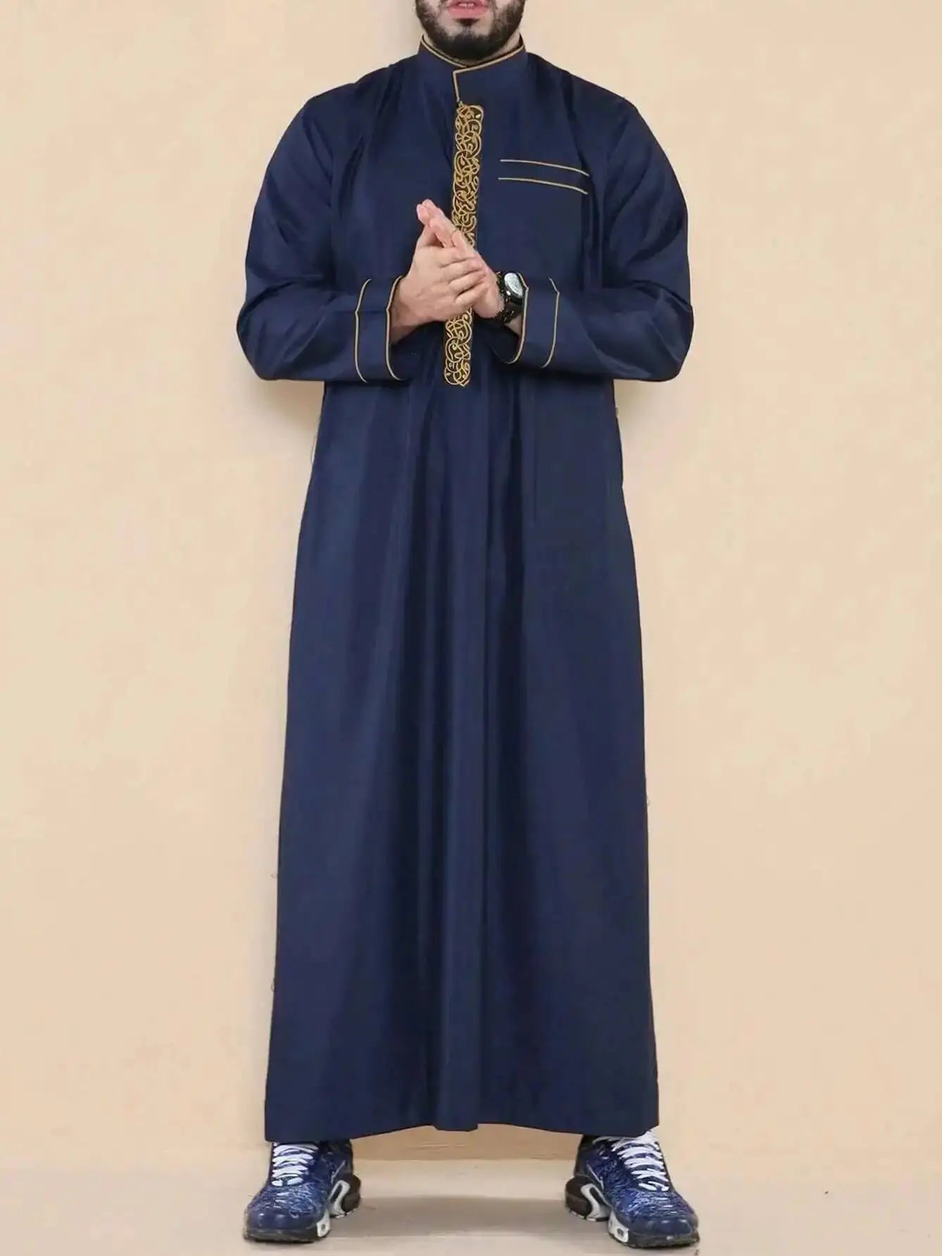 New 2026 Stand Collar Embroidered Casual Ethnic Arab Clothing Loose Long Robe Men's Robe Ramadan Dubai Luxury Islam Elegant