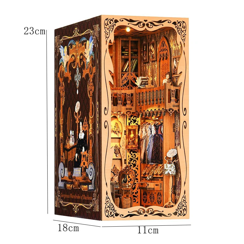 Wooden Book Nook Kits Miniature Wooden Doll Houses 3D Puzzles Assembly Building Toys Bookshelf Insert Decoration Toys For Gift