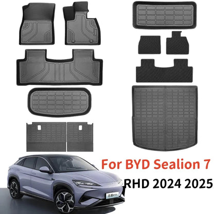 For BYD SEALION 7 2024 2025 TPE Car Floor Mats (Only RHD), All Weather Waterproof Backrest  Trunk  Frunk