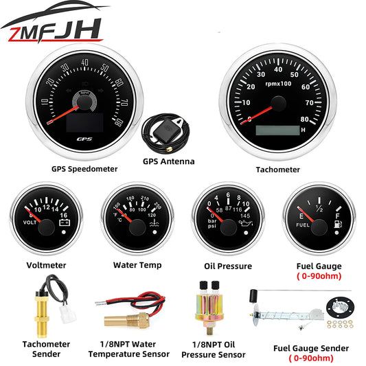 6 Gauge Set Digital GPS Speedometer Tachometer Fuel Gauge Water Temp Oil Pressure Voltmeter With Sensors For Boat Car Customized