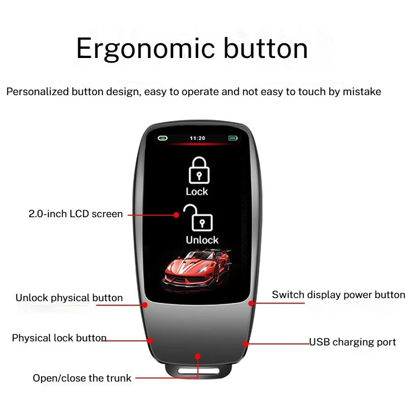 LCD Smart Remote Car Key With Mobile Phone Interconnect Touchscreen Digital One-Key Start Comfort Entry For Benz