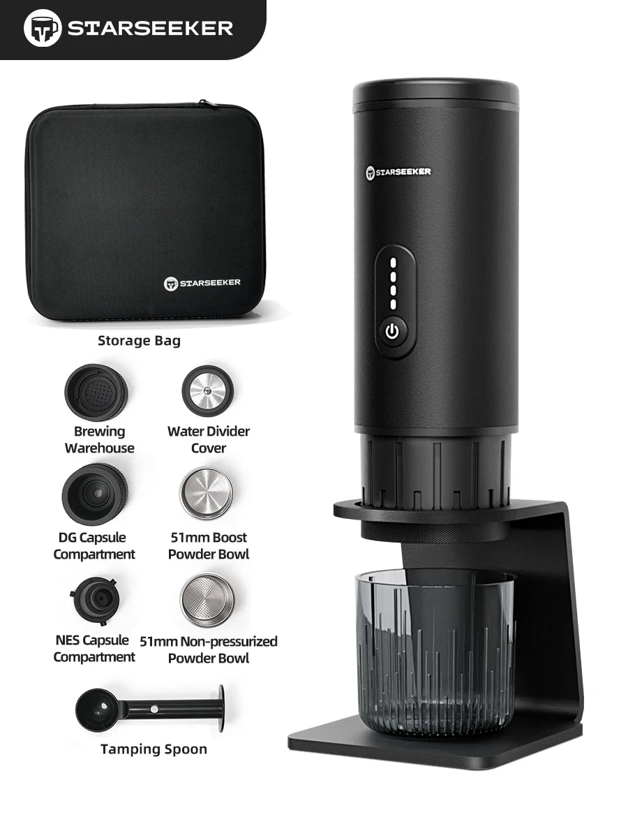 STARSEEKER S51 Portable Coffee Maker Travel Electric Capsule Espresso Machine With USB-C Wireless Heating Bottomless Extraction