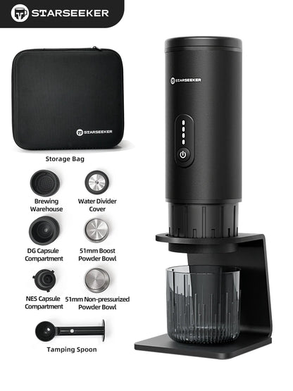 STARSEEKER S51 Portable Coffee Maker Travel Electric Capsule Espresso Machine With USB-C Wireless Heating Bottomless Extraction