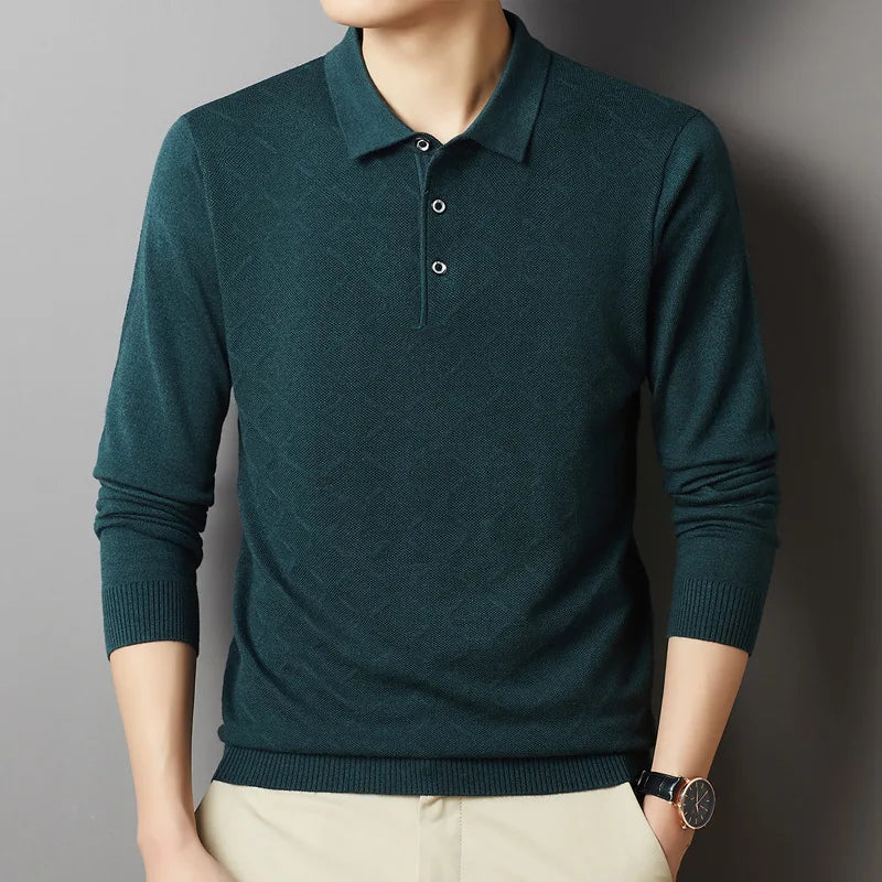 2023 High-End Polo Shirt for Men High Quality Wool Blend Fashionable Embroidered Long Sleeve Tee Korean Style Casual Menswear