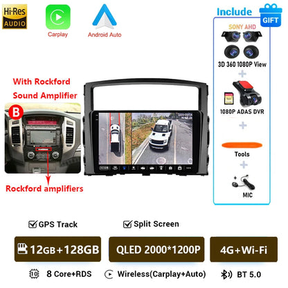 Android 16 QLED Car Radio For Mitsubishi Pajero 4 V80 V90 2006-2024 Autoradio Multimedia Player GPS For Carplay Android Auto bt