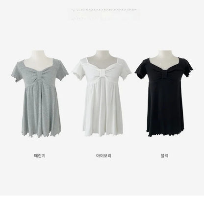 Chic Sweet Style White Bowknot Pleated Short Sleeve T Shirt Women Summer New Unique Top Korean Style Ladies Fashion