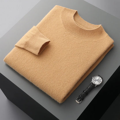 100% Pure Cashmere Sweater Men's Half High Collar Solid Color Pullover Fashion New Knit Undercoat  Autumn and Winter Long Sleeve