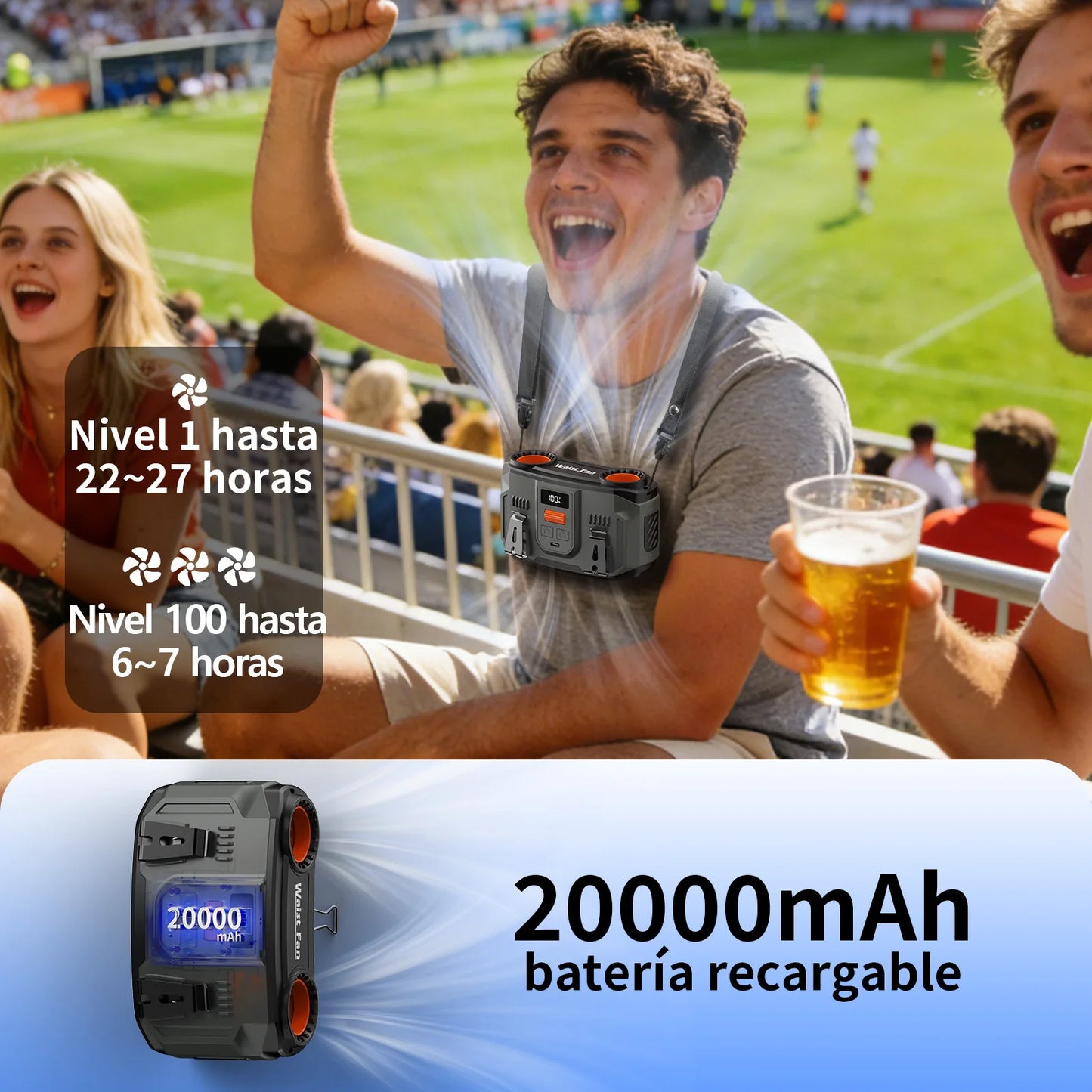 2026 New Upgrade 24000mAh Portable Waist Fan Rechargeable Personal Cooling Belt Clip Fan 100-Speed 20000RPM Dual Motors