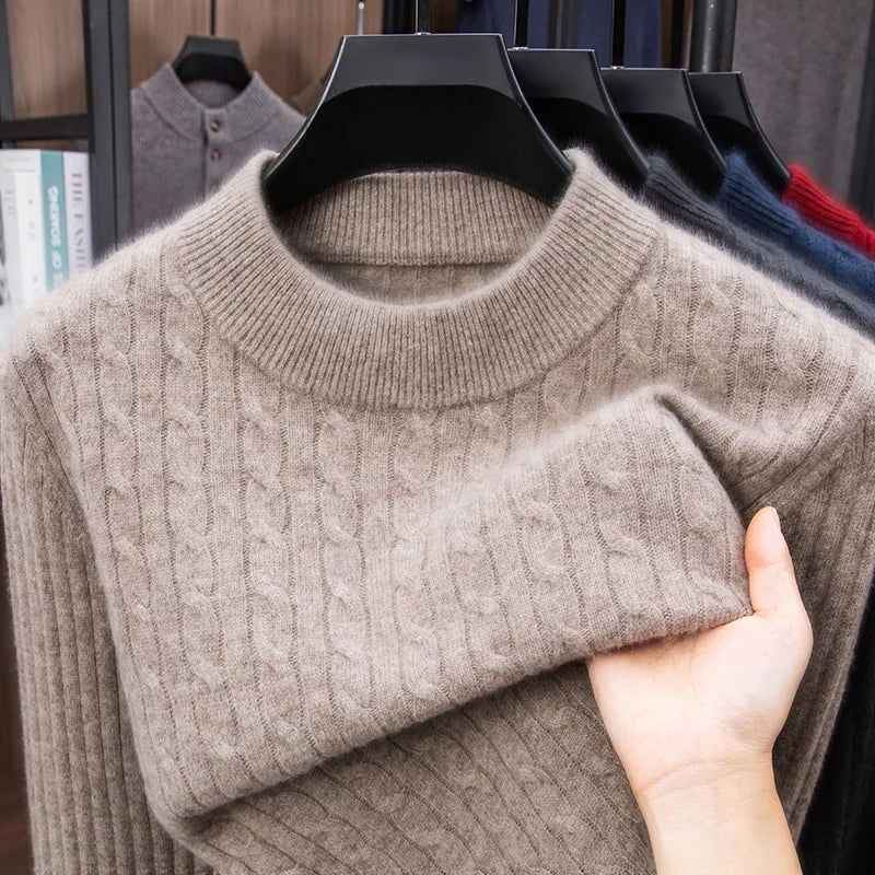 100% Australian Merino Wool Sweater Men's, 410g Thickened Anti-Pilling, Old Money Style, 4 Colors