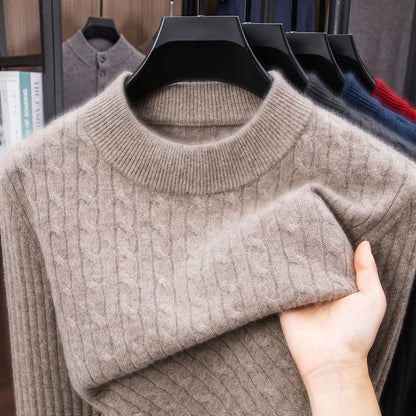 100% Australian Merino Wool Sweater Men's, 410g Thickened Anti-Pilling, Old Money Style, 4 Colors